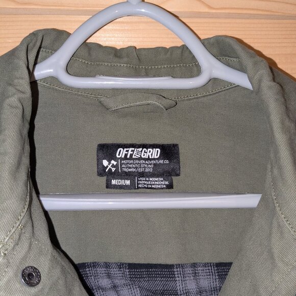 Off The Grid Torch Canvas Jacket Mens Medium Army Green Flannel Lined Snap Close - Picture 5 of 14